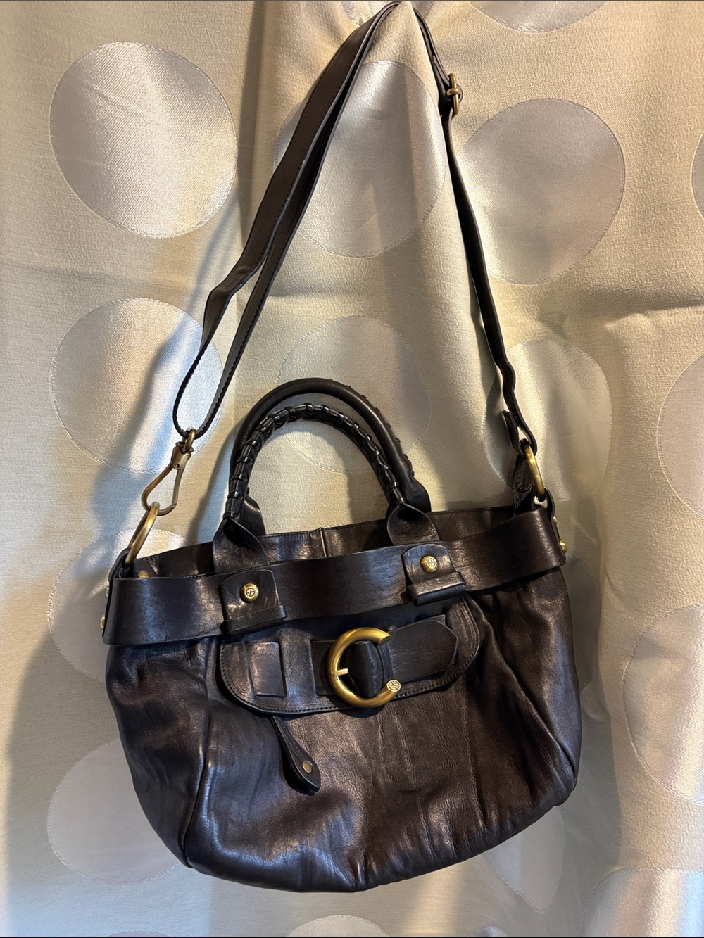 NWOT VTG Francesco Biasia Black Leather Satchel Bag - Italian Luxury
